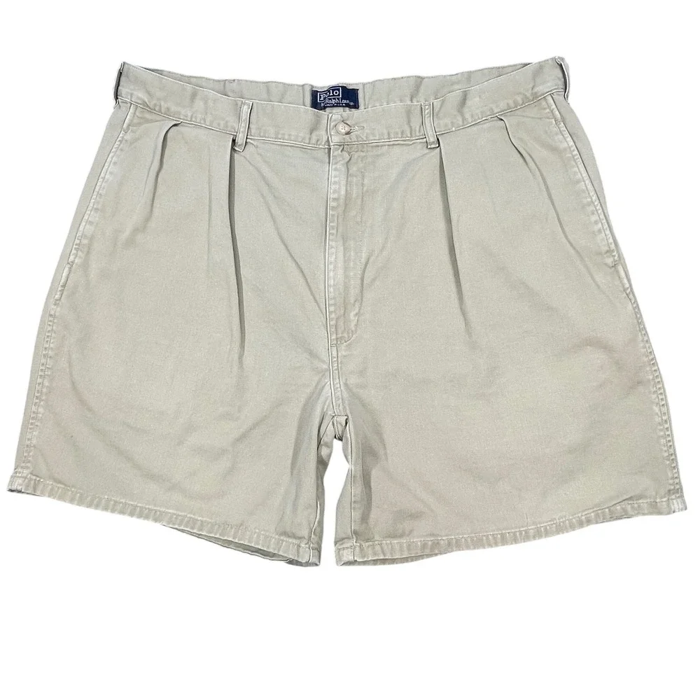 VTG Polo Ralph Lauren Khaki Pleated Chino Shorts Mens Size 38 Made in USA